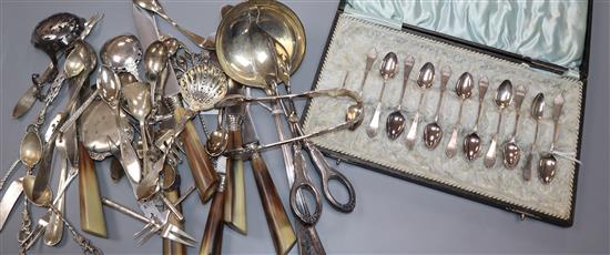 A Dutch silver ladle and a collection of Dutch, Scandinavian and other 830 standard silver and plated flatware,